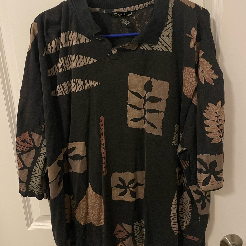 Tori Richard Black and Brown Patterned Polo Shirt